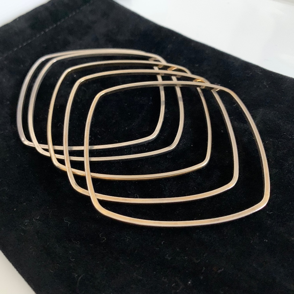 Set of 5 Square Bangles – Mixed Metal Stackable Bracelets (3 Gold, 2 Silver)